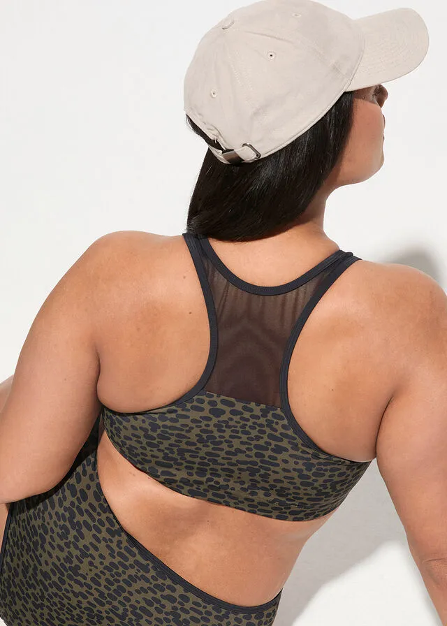Bikini bustier (conjunto de 2 piezas) de poliamida reciclada con compartimentos para prótesis caqui/negro topos